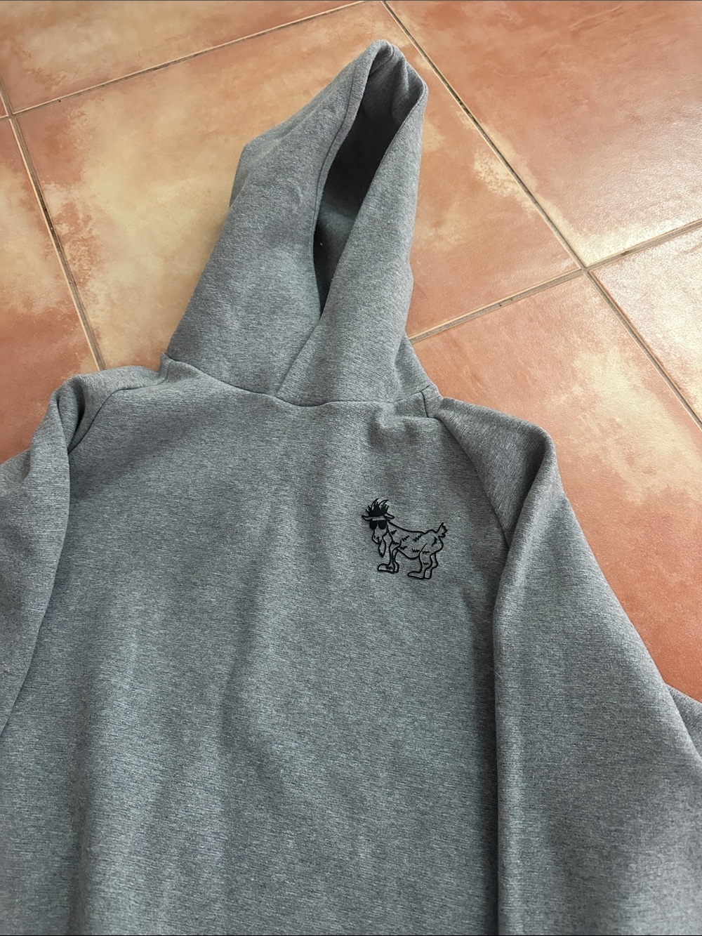 Gray Crewneck Hoodie with Subtle Black Goat Embroidery